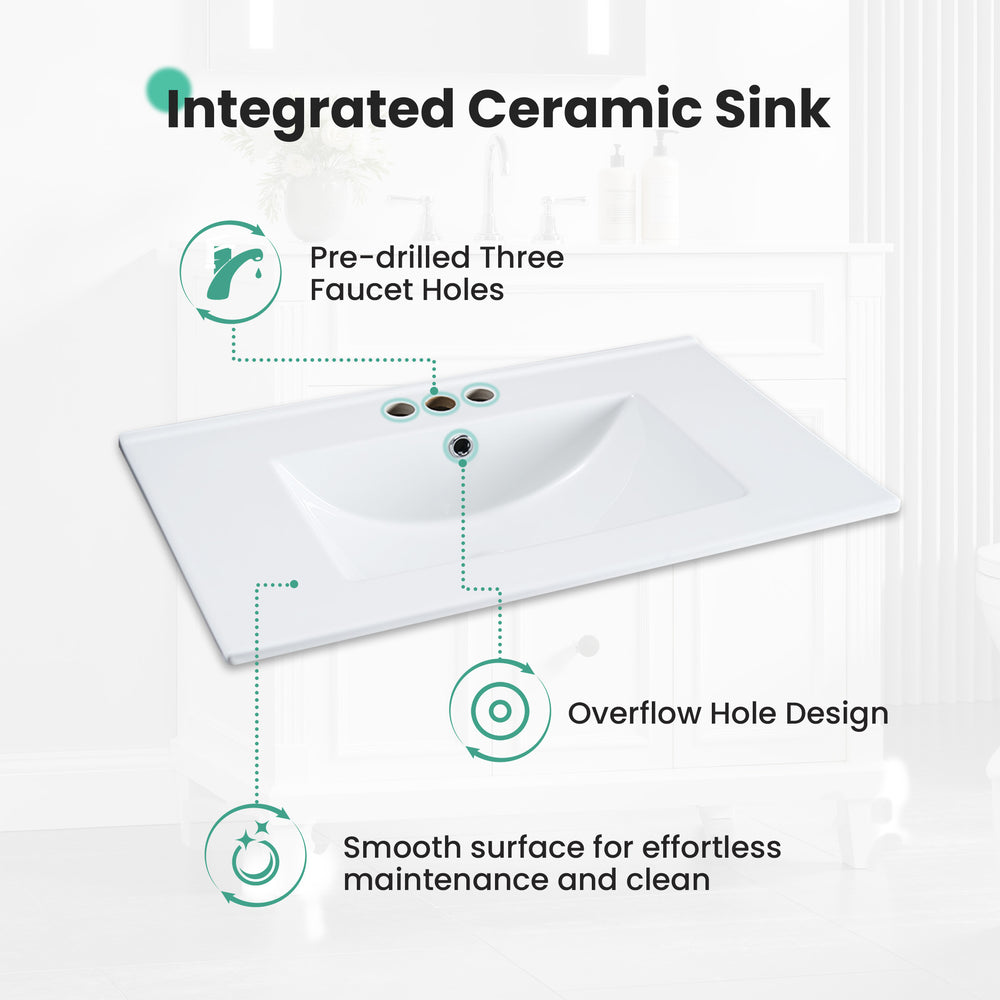 Sweetcrispy Modern Bathroom Vanity Cabinet with Sink, 2 Door and Multiple Drawers