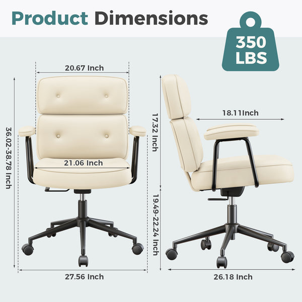 Sweetcrispy Ergonomic PU Upholstered Office Chair with Armrests, Height Adjustable