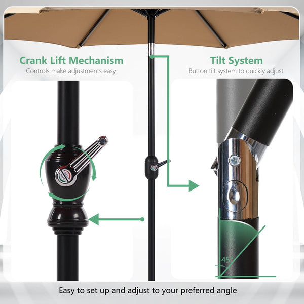 Sweetcrispy Patio Sunshade, 9 Feet with 8 Bones for Patios, Pools
