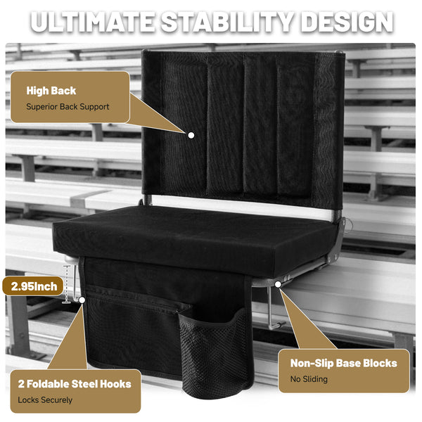 Sweetcrispy Stadium Seat with Back Support, Foldable Cushioned Portable Bleacher Chair for Sports Outdoor Events