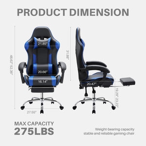 Sweetcrispy Gaming Chair with Footrest Upholstered Armrests for Home Office