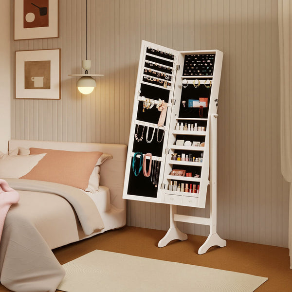 Sweetcrispy Freestanding Adjustable Full Length Mirror Jewelry Cabinet