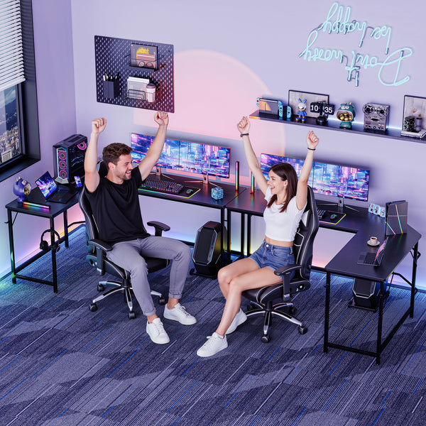 Sweetcrispy L-shaped Computer Desk with CPU Stand and Side Hooks for Home Office & Gaming
