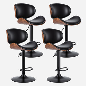 Sweetcrispy Adjustable Bentwood Bar Stools with PU Leather Upholstery and Footrest-Set of 2