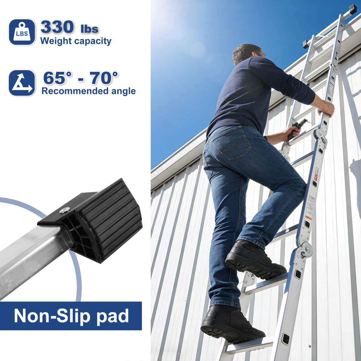 Swelt Ladder Sweetcrispy 7-in-1 Aluminum Folding Ladder, Extension Telescoping Ladd