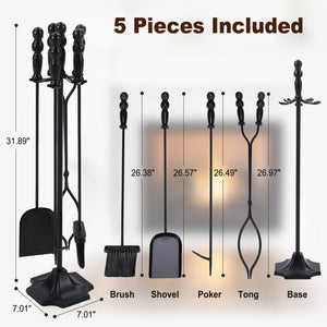 Sweetcrispy Professional 5-Piece Fireplace Tools Set with Heavy Base