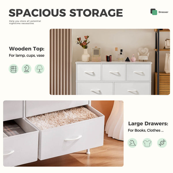 Sweetcrispy Dresser Wooden Top with Storage for Living Room Bedroom
