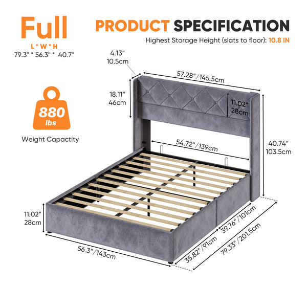 Sweetcrispy Velvet Upholstered Gas-Lift Bed Frame with Storage Space for Bedroom