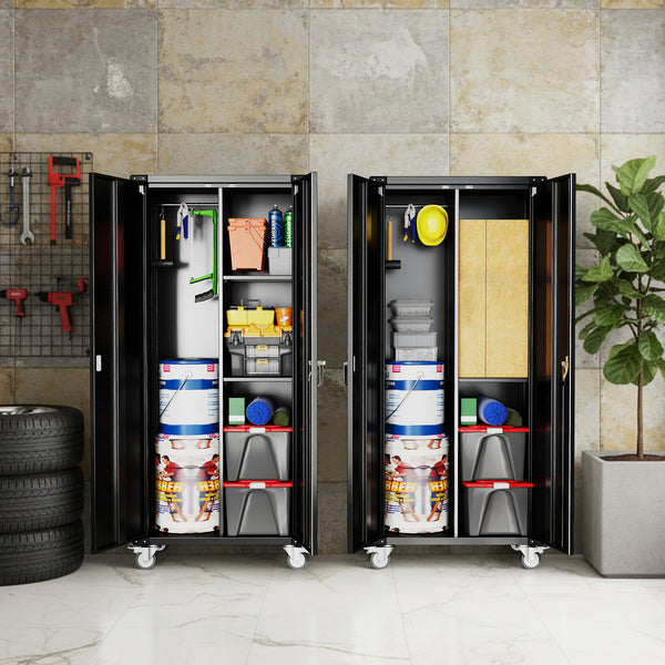 Sweetcrispy Lockable Metal Storage Cabinet with Wheels and Adjustable Shelves