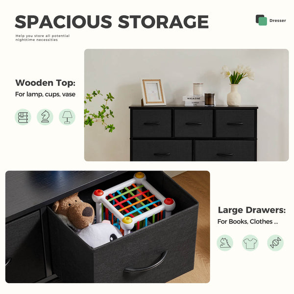 Sweetcrispy Dresser Wooden Top with Storage for Living Room Bedroom