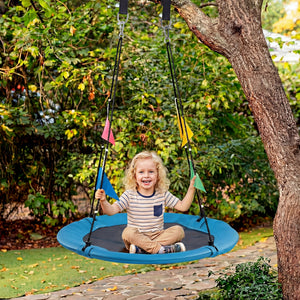 Sweetcrispy 40" Kids Saucer Swing, Adjustable Rope, 440lb Capacity, 600D Oxford Fabric, Outdoor Tree Swing with 4 Detachable Flags