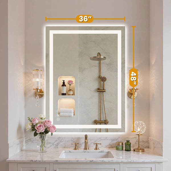 Sweetcrispy Rectangular LED Bathroom Mirror with Anti-Fog & Touch Control
