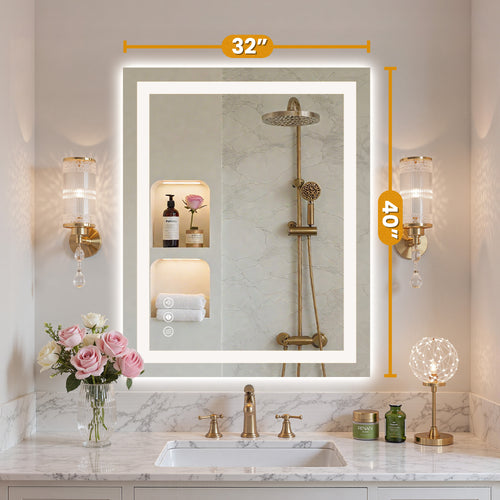 Sweetcrispy Rectangular LED Bathroom Mirror with Anti-Fog & Touch Control
