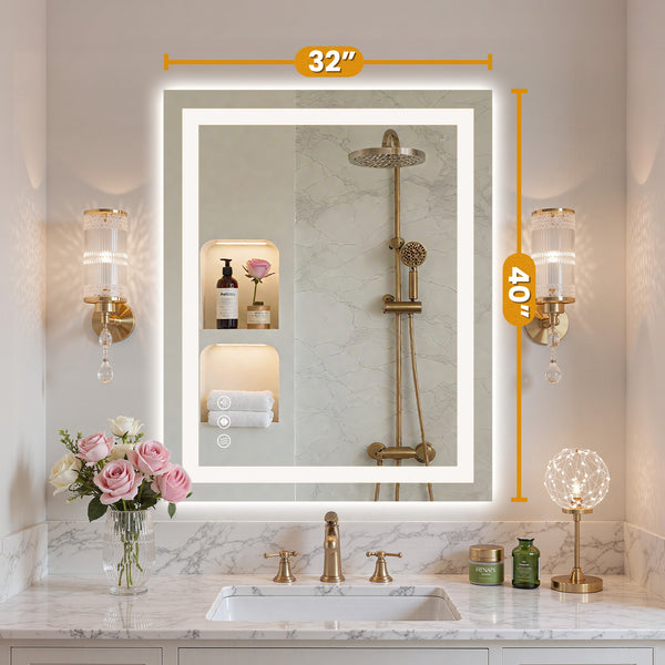 Sweetcrispy Rectangular LED Bathroom Mirror with Anti-Fog & Touch Control