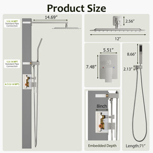 Sweetcrispy 304 Stainless Steel Wall Mount Shower Head and Handle Set, Anti-Rust, 360° Adjustable, Pressure Balanced, Temp Stable, High Flow Luxury Trim Kit‌