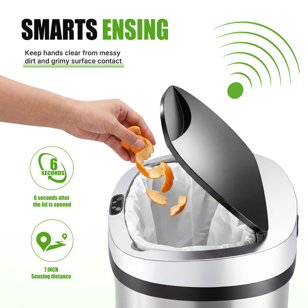 Sweetcrispy 50L Automatic Trash Can, Stainless Steel with 7" Smart Sensor Lid