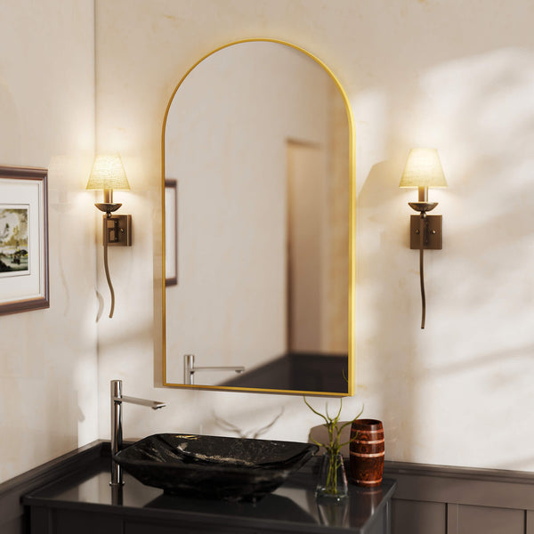 Sweetcrispy Gothic Arched Wall Mirror for Bathroom