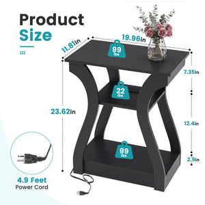 Sweetcrispy 3-Tier End Table with Charging Station for Living Room & Bedroom