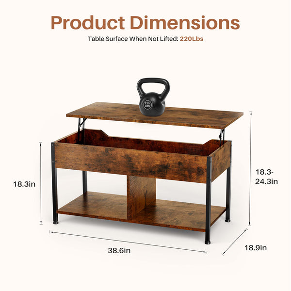 Sweetcrispy Adjustable Lift-Top Coffee Table with Storage for Living Room