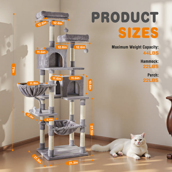 Sweetcrispy 71" Multi-Level Cat Tree, Cat Tower for Indoor Cats