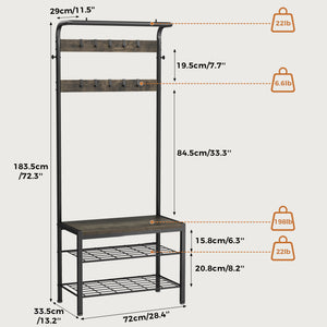 Sweetcrispy Modern Coat Rack with Shoe Bench, Hall Tree for Living Room