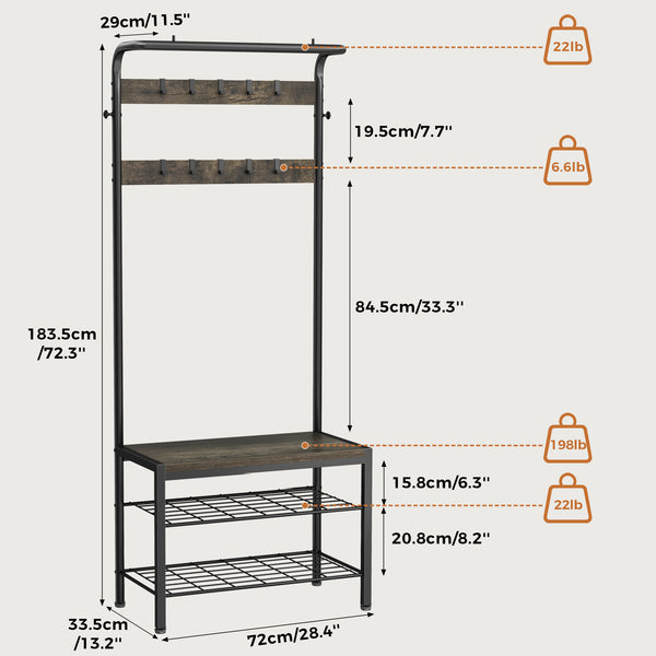 Sweetcrispy Modern Coat Rack with Shoe Bench, Hall Tree for Living Room