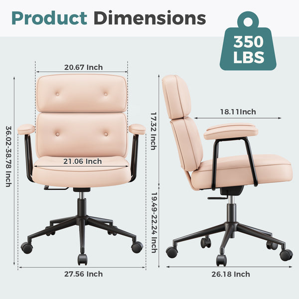 Sweetcrispy Ergonomic PU Upholstered Office Chair with Armrests, Height Adjustable
