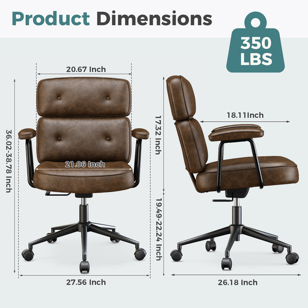 Sweetcrispy Ergonomic PU Upholstered Office Chair with Armrests, Height Adjustable