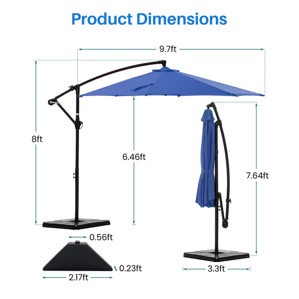 Sweetcrispy 10ft Cantilever Patio Umbrella for Garden, Backyard, Poolside