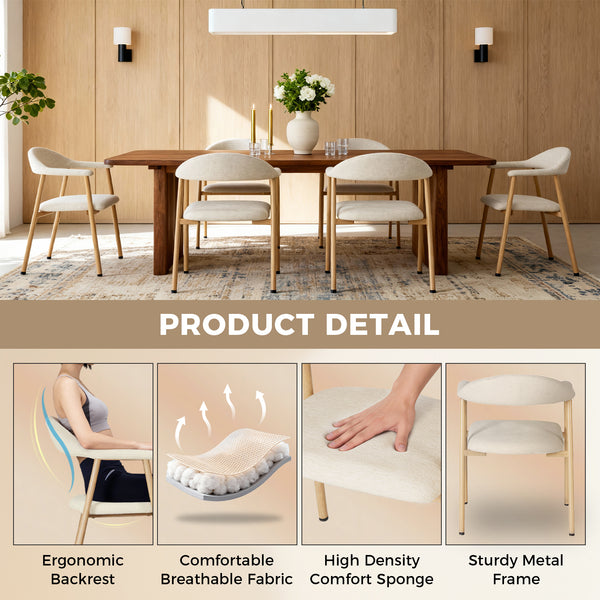 Sweetcrispy Upholstered Dining Chairs, Wood-Look Finish with Sturdy Metal Frame, Set of 2