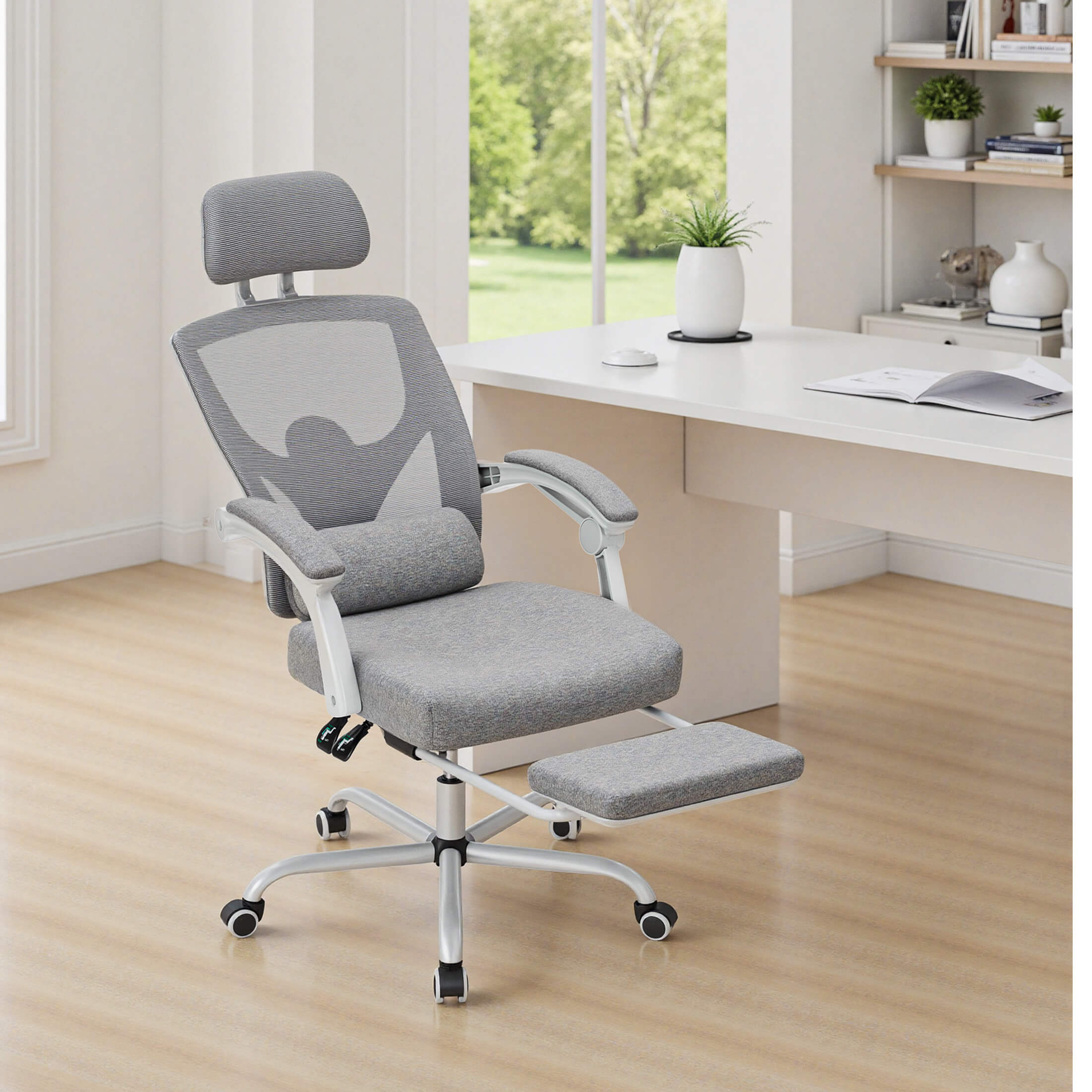 chair with pedals Sweetcrispy Office Chair with Footrest & Lumbar Support