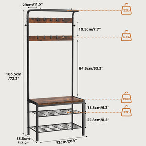 Sweetcrispy Modern Coat Rack with Shoe Bench, Hall Tree for Living Room