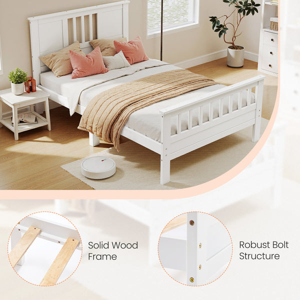 Sweetcrispy Classic Solid Wood Twin Bed Frame with Headboard & Footboard