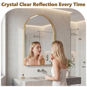 Sweetcrispy Arched-Top Rectangular Wall-Mounted Mirror – Aluminum Frame, HD Tempered Glass, Perfect for Bathroom, Bedroom & Living Room