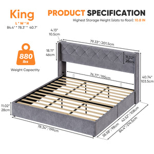 Sweetcrispy Velvet Upholstered Gas-Lift Bed Frame with Storage Space for Bedroom