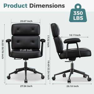 Sweetcrispy Ergonomic PU Upholstered Office Chair with Armrests, Height Adjustable