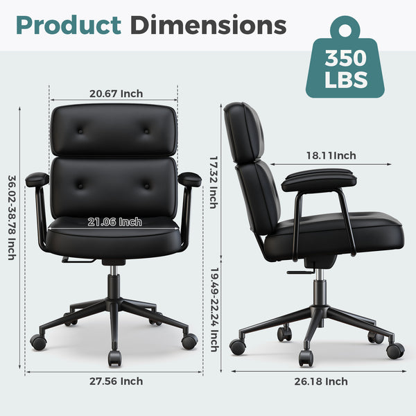 Sweetcrispy Ergonomic PU Upholstered Office Chair with Armrests, Height Adjustable