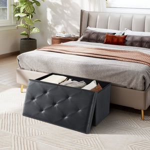 EDX PVC Ottoman Bench, Folable Storage Bench for Bedroom,Ottoman Foot Rest Bench for Livingroom, Entryway