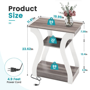 Sweetcrispy 3-Tier End Table with Charging Station for Living Room & Bedroom