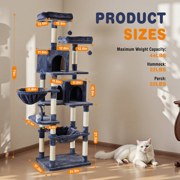 Sweetcrispy 71" Multi-Level Cat Tree, Cat Tower for Indoor Cats