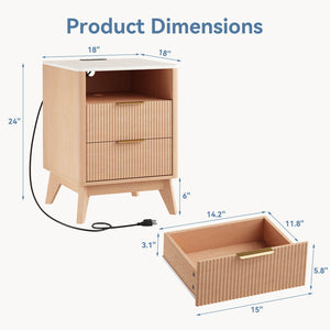Sweetcrispy Wooden Nightstand with AC Outlets – Mid-Century Design