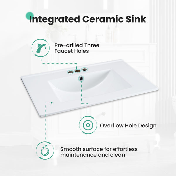 Sweetcrispy Freestanding Bathroom Vanity with Sink, 1 Door and Multiple Drawers