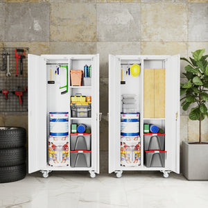 Sweetcrispy Lockable Metal Storage Cabinet with Wheels and Adjustable Shelves