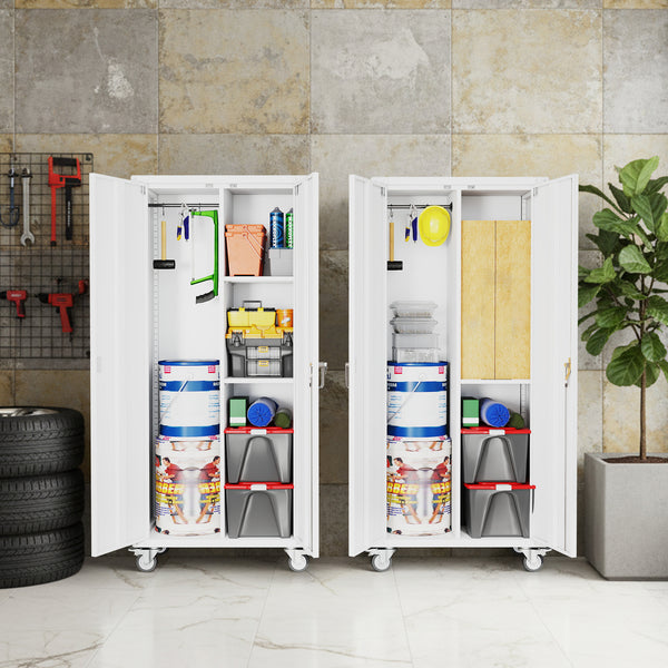 Sweetcrispy Lockable Metal Storage Cabinet with Wheels and Adjustable Shelves