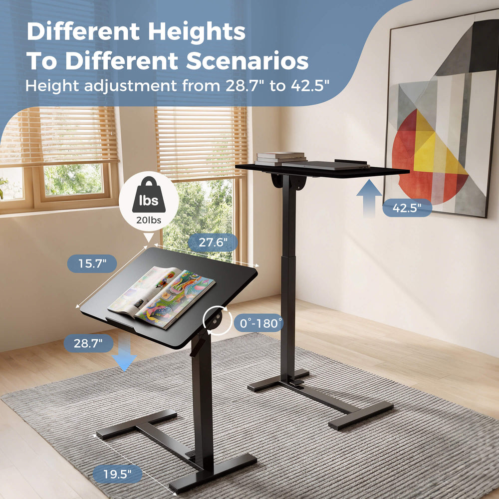 Sweetcrispy Adjustable Standing Desk with Tilting Top, Ideal for Use Next to a Sofa or Bed