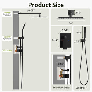 Sweetcrispy 304 Stainless Steel Wall Mount Shower Head and Handle Set, Anti-Rust, 360° Adjustable, Pressure Balanced, Temp Stable, High Flow Luxury Trim Kit‌
