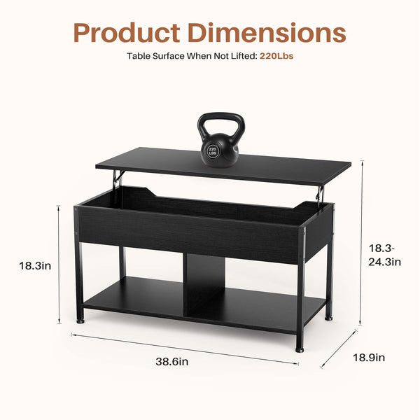 Sweetcrispy Adjustable Lift-Top Coffee Table with Storage for Living Room