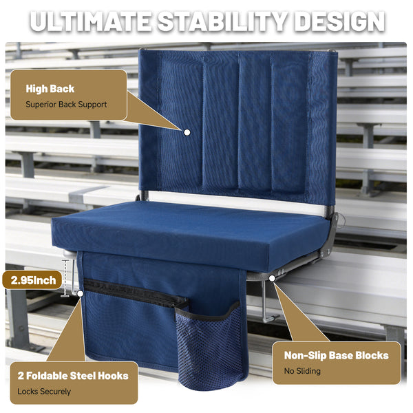 Sweetcrispy Stadium Seat with Back Support, Foldable Cushioned Portable Bleacher Chair for Sports Outdoor Events