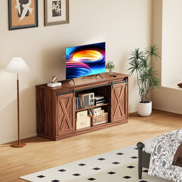 EDX TV Stand for 32-65 Inch TV Farmhouse Entertainment Center with Storage Cabinets