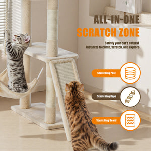 Sweetcrispy 63 Inch Plush Cat Tree Tower with Condo and Sisal Posts